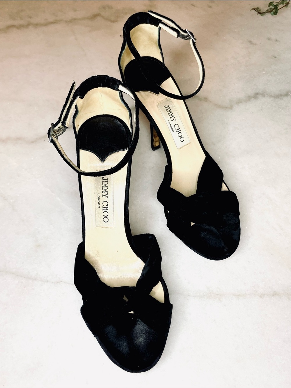 Jimmy Choo Black Velvet Ankle‑Strap Heels – Couture Evening Classic Size 38.5